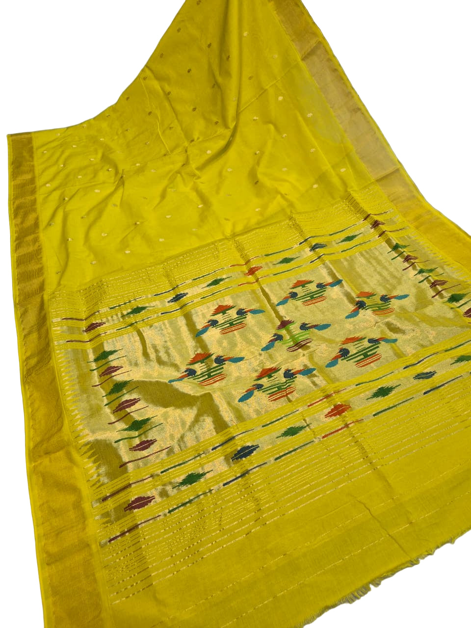Handloom Cotton Paithani Saree – Lightweight Traditional Saree with Shoulder Butta & Pallu