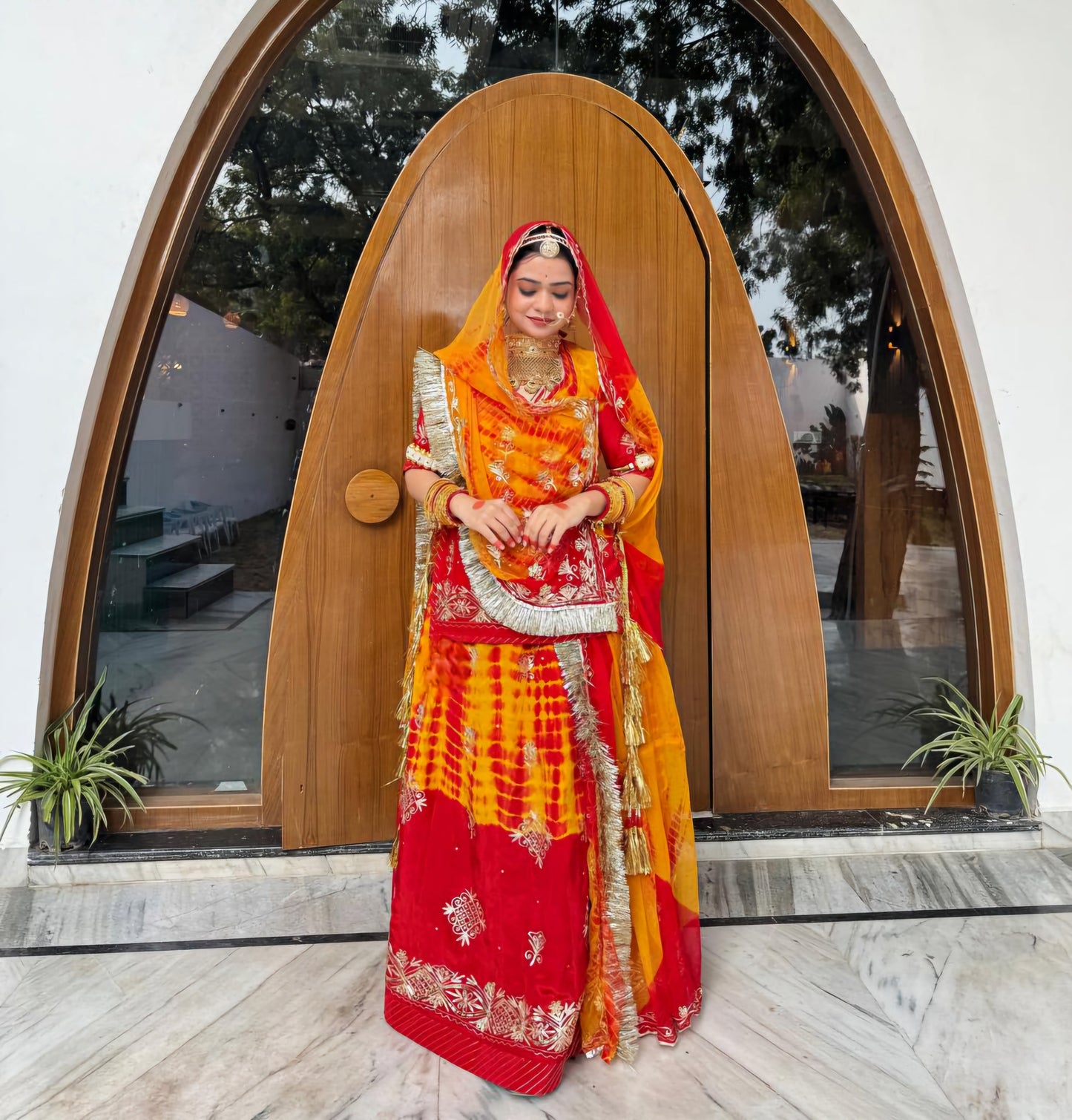 Royal Rajwadi Rajasthani Poshak – Partywear in Natural Crepe with Handwork & Odhna