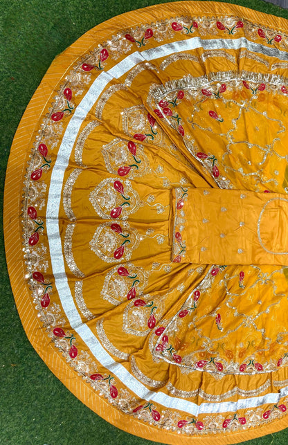 DESIGHNER  4 MTR GHER CREPSILK pure odhna vintage style beautiful Rajputi poshak