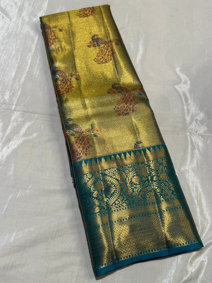 Semi Kanchipuram Tissue Silk Saree with Golden Work & Big Border | Elegant Wedding & Festive Wear Saree