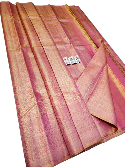 Pure Kanchipuram Silk Saree (Silk Mark Certified) – Gold Zari Woven Bridal Saree with Running Blouse