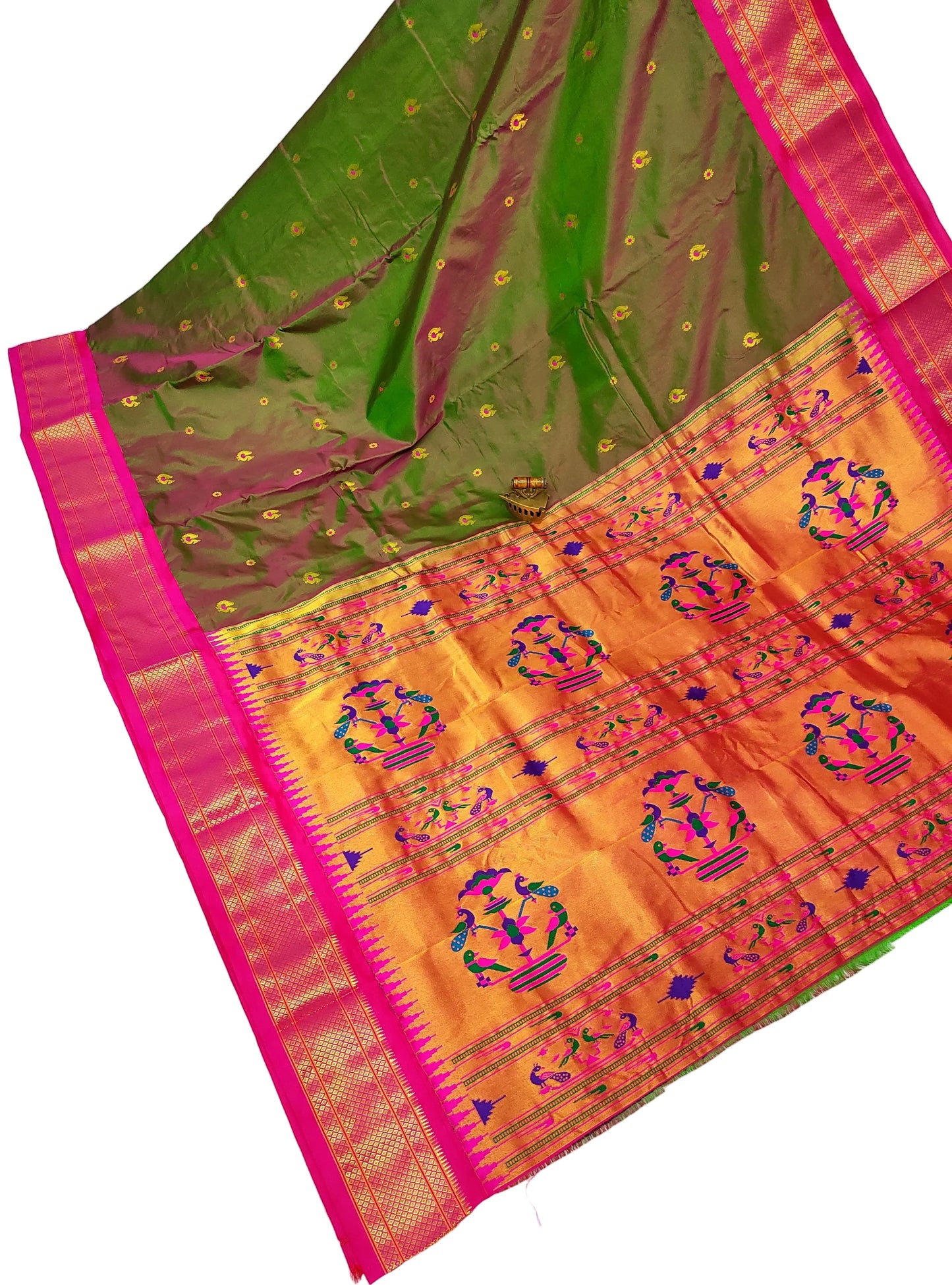 Majestic Karnful Peacock Kadiyal Pure Silk Paithani Saree | Luxury Designer Paithani