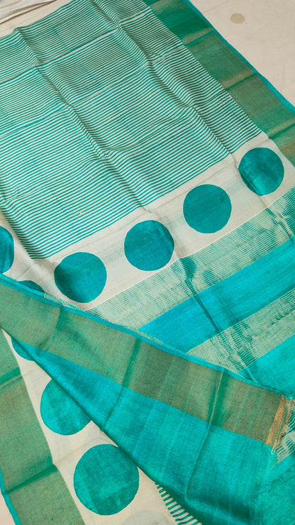 Handprinted Tussar Silk Saree – Silk Mark Certified with Running Blouse