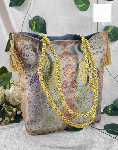 Banarasi Silk brocade Ethnic hand bag zari woven   pack of 2         size 10/10*inch