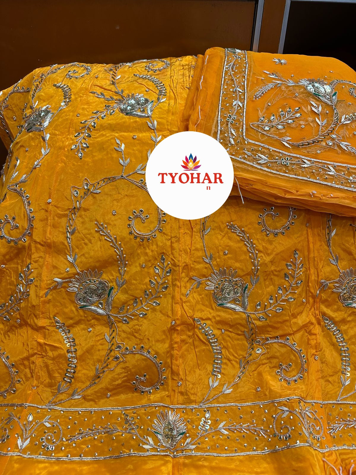 Natural Silk Designer Poshak – Pure Odhna with Heavy Jardozi Dabka Handwork