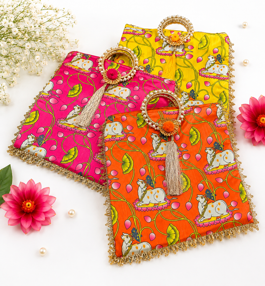 Kamdhenu cow printed Pooja/ Wedding return Gift bags  (Pack of 1 )