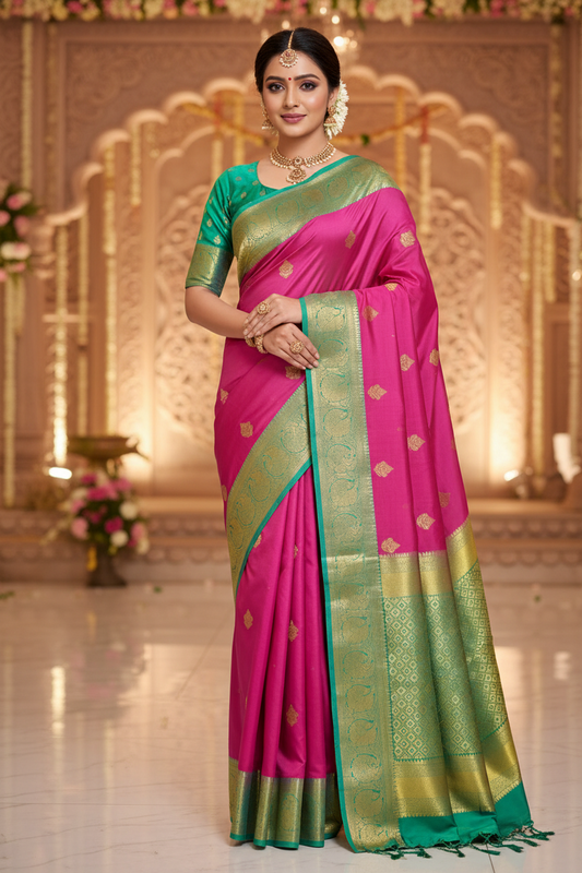 Baby pink Blue Combination Partywear pure silk Kanjivaram Saree silk saree silk mark certified