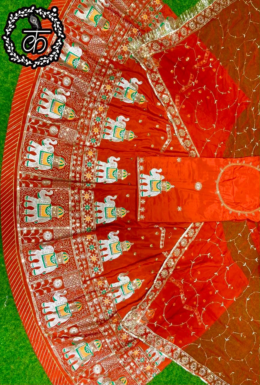 Boutique Vintage Rajputi Poshak | Premium Crepe Silk with Pure Odhani & Hand Zari Work