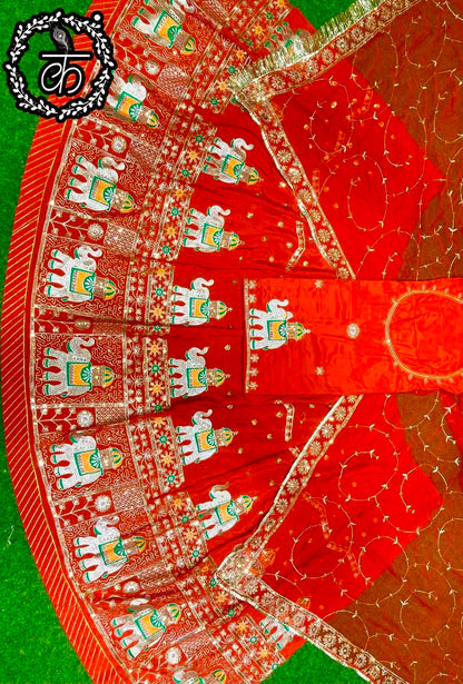 Boutique Vintage Rajputi Poshak | Premium Crepe Silk with Pure Odhani & Hand Zari Work