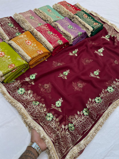 Thakurji Georgette Saree with Kasab Work | Rajwadi Traditional Designer Saree