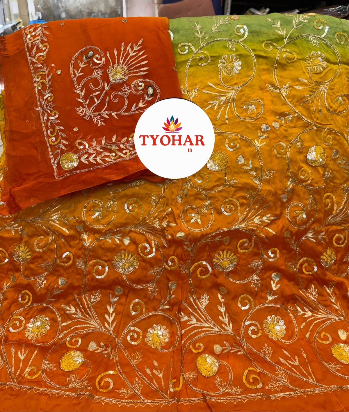Heavy Bember Satin Thakurji Poshak with Pure Odhna | Aari Taari Dabka Handwork Dress