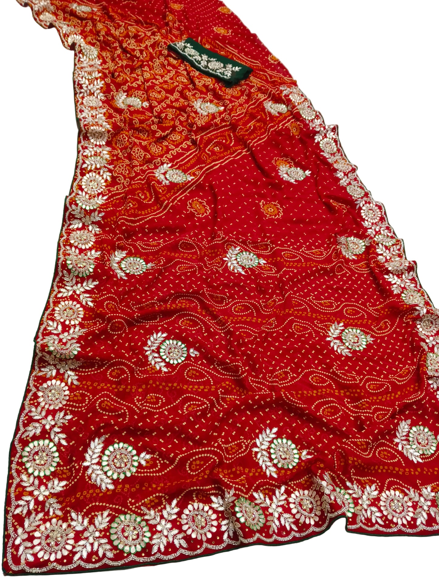 Rajasthani Jamnagri Chunri Saree – Resham, Dabka, Cutdana & Gota Patti Handwork