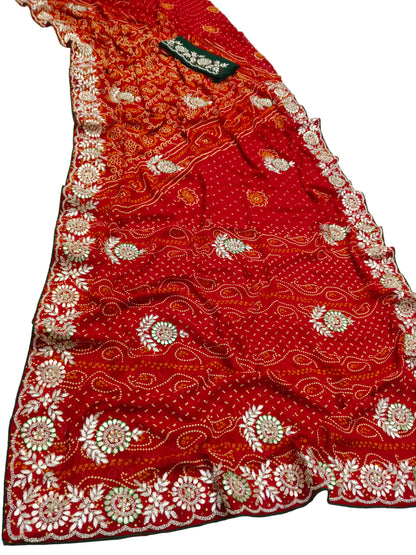 Rajasthani Jamnagri Chunri Saree – Resham, Dabka, Cutdana & Gota Patti Handwork