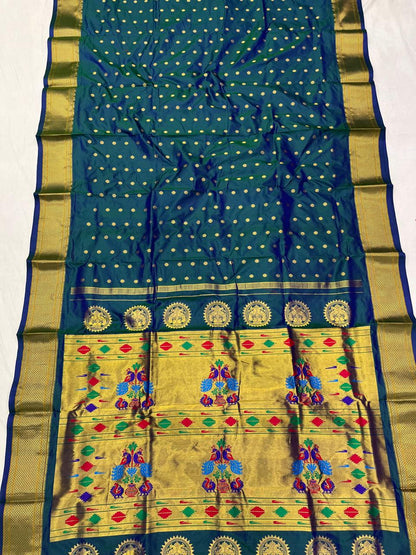 Pure Silk Handwoven Paithani Saree – Kalanjali All Over Butta with Contrast Blouse