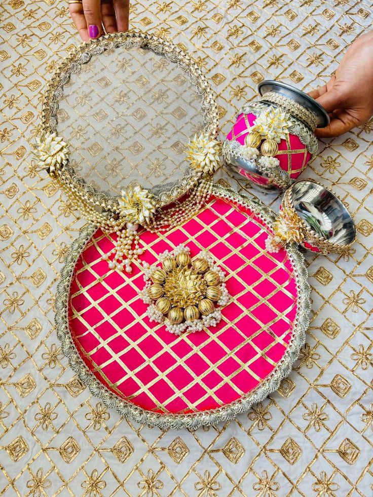 Decorative Designer handcrafted Traditional karwa chauth Pooja Thali set