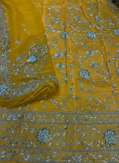 Bridal Heavy Bember Satin Poshak with Pure Thakurji Odhna | Jardoji, Dabka & Aari Handwork