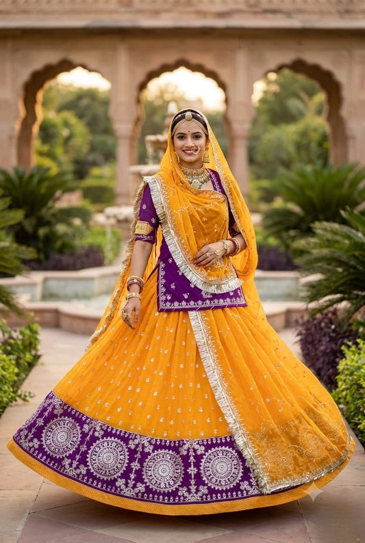 Georgette Fabric Royal pure Odhani Contrast Border Jari Sequence work Beautiful Rajputi poshak