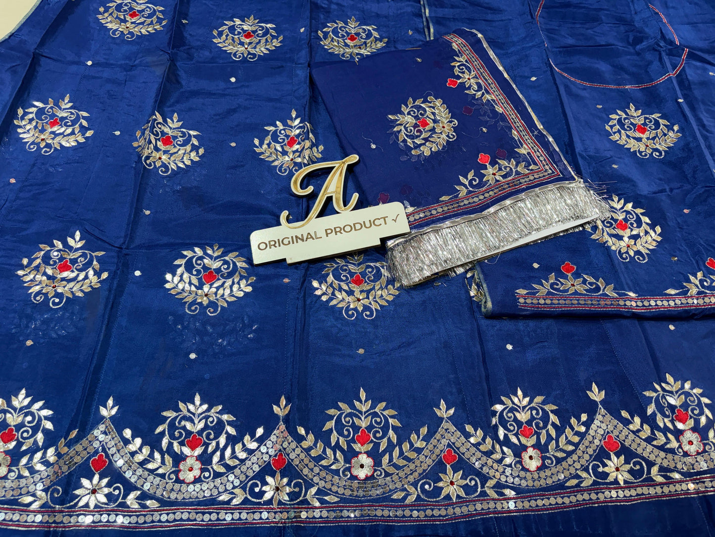Upada Crepe Thakurji Rajputi Poshak – Pure Odhani with Aari & Silver Gota Patti Handwork (Unstitched)