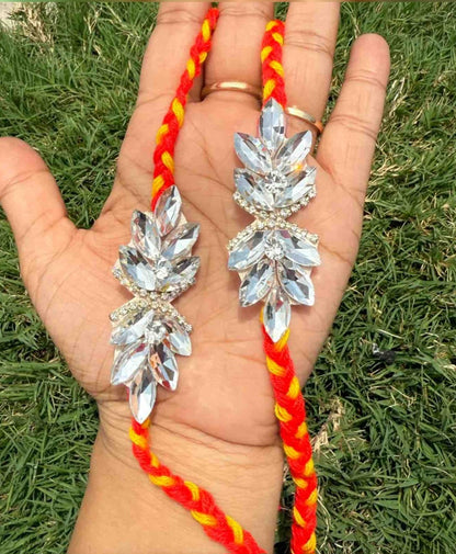 Elegant diamond stone work moli kalawa rakhi pack of 1