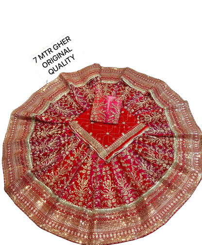 Heavy Boutique Rajputi Poshak 7 Meter Gher Lehenga Set – Vintage Rajwadi Style Georgette & Velvet Designer Dress