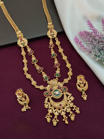 Heritage Matte Antique Rani Haar Necklace | Long Traditional Bridal Jewelry