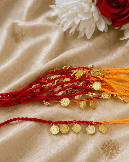 Traditional Moli Kalawa Coin Rakhi for Brother