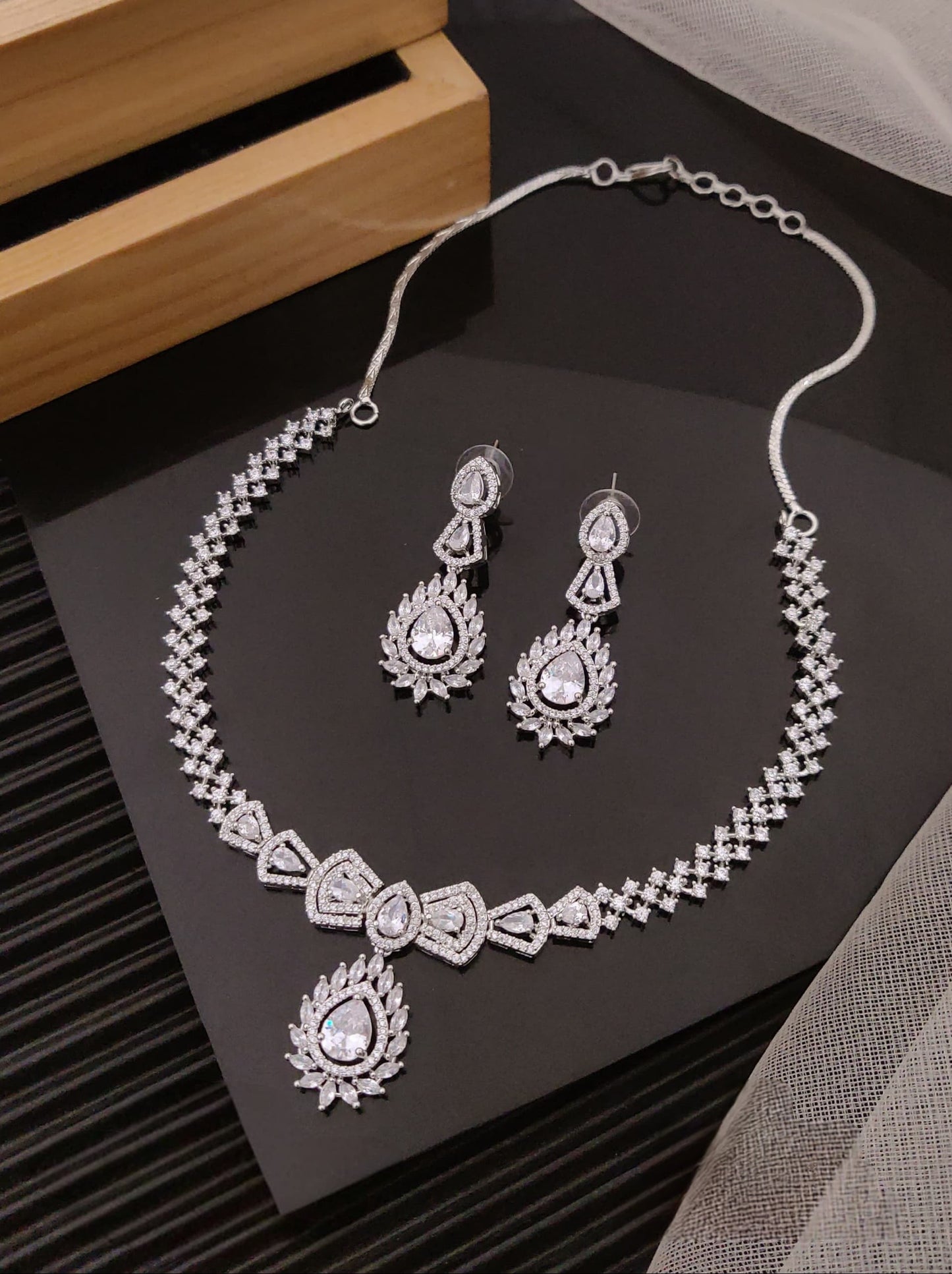 Premium Floral AD Diamond Necklace Set with Earrings | Partywear Designer Jewelry
