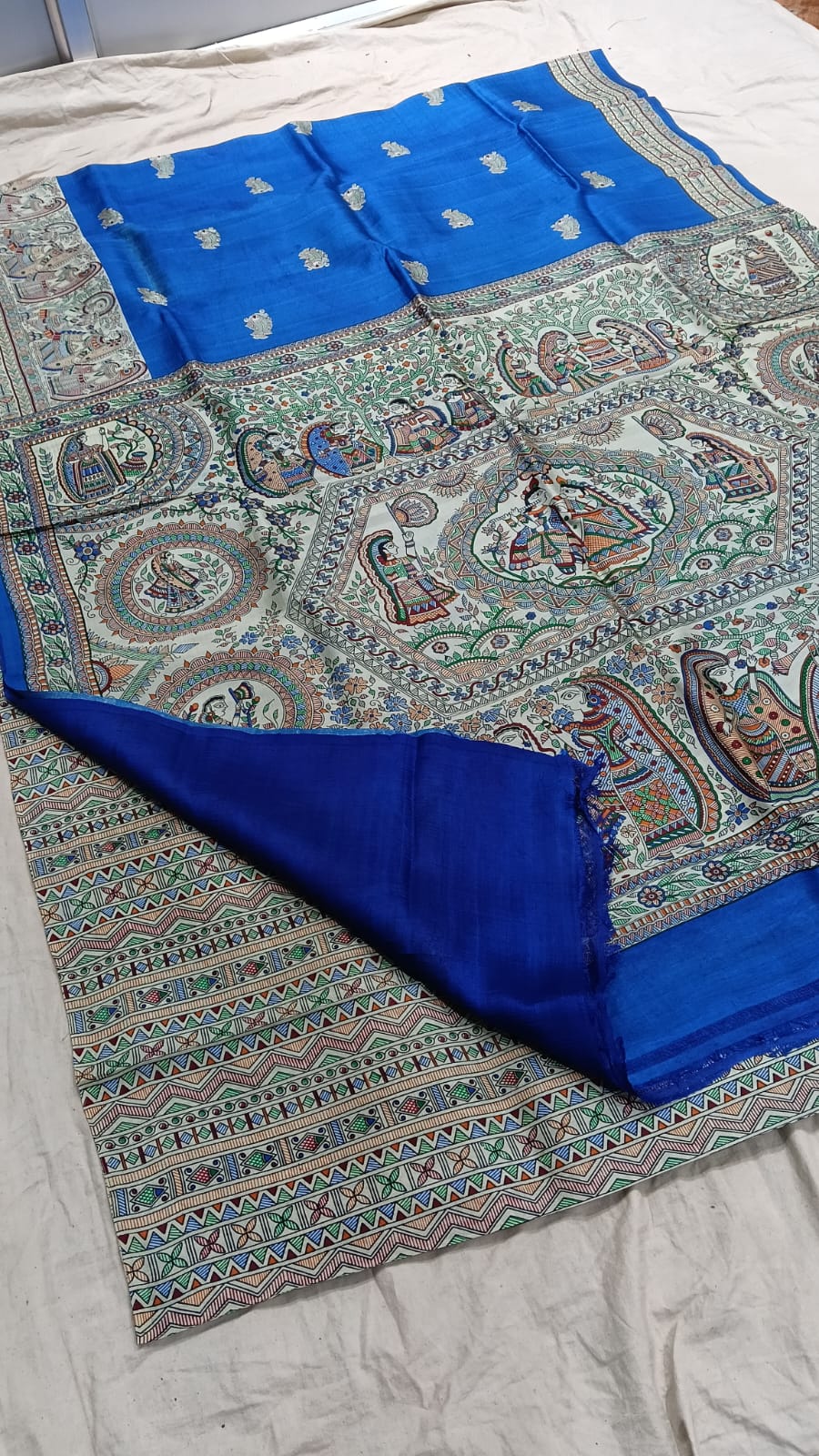 Katan Silk Madhubani Print Pure Silk Saree – Premium Artistic Saree