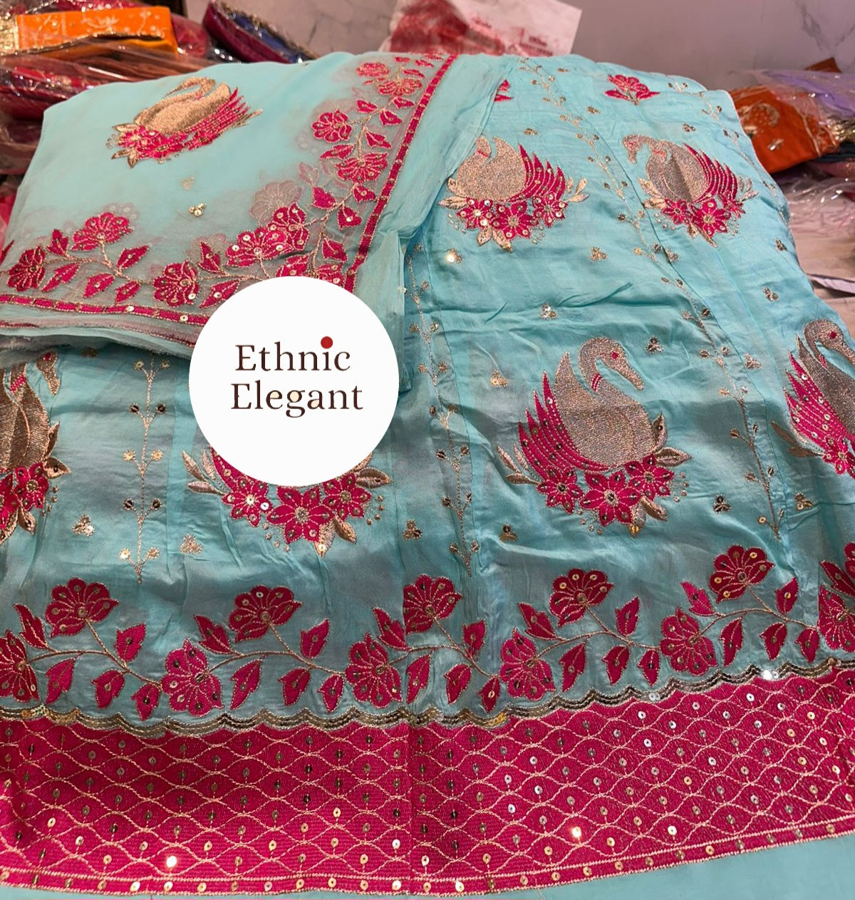 Natural Silk Hans Design Thakurji Poshak | Heavy Patch Handwork | Pure Odhna |