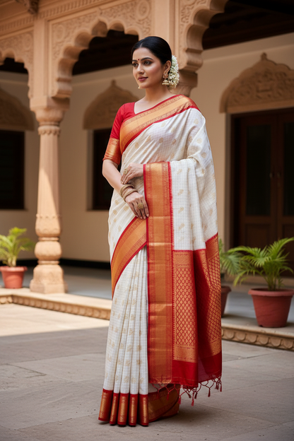Pure Kanjivaram Silk Saree with Fancy Gap Border – Kanjipuram Silk Mark Certified