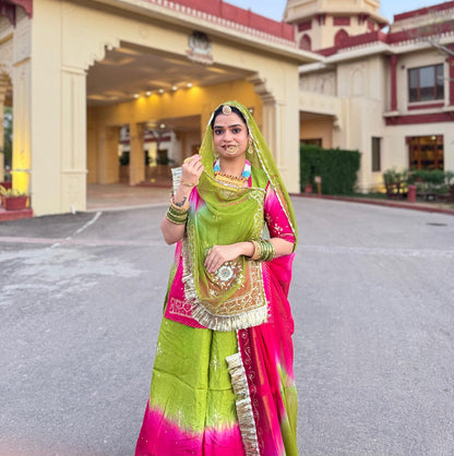 Elegant Designer Boutique Rajputi Poshak – Natural Crepe with Aari, Resham & Kundan Work