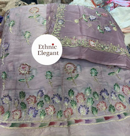 Tissue silk fabric thakurji pure odhna beautiful Peacock hand painting taara work elegant poshak