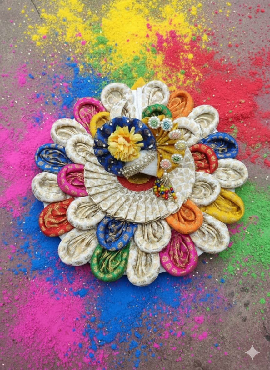 Laddu Gopal Ji Designer Holi Poshak with Mukut (6 Inch) | Festive Dress for Thakur Ji