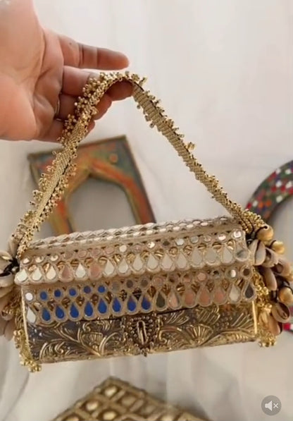 Vintage Gold Tone Mirror Clutch Bag