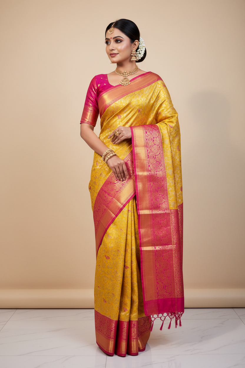 Kanchipuram Pure Silk Handloom Floral Bridal Saree Silk Mark Certified | Pure Pattu Wedding Saree
