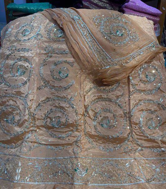 Royal Natural Silk Jardozi Dabka Shandwork pyor odhna silver Handwork Fancy Poshak