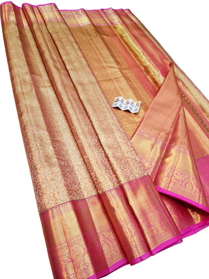 Pure Kanchipuram Silk Saree (Silk Mark Certified) – Gold Zari Woven Bridal Saree with Running Blouse