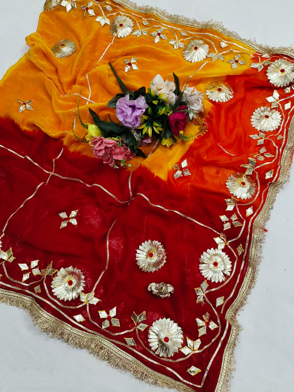 Pure Najmeen Chiffon Saree with Floral Gota Patti Work – Heavy Fancy Designer Saree