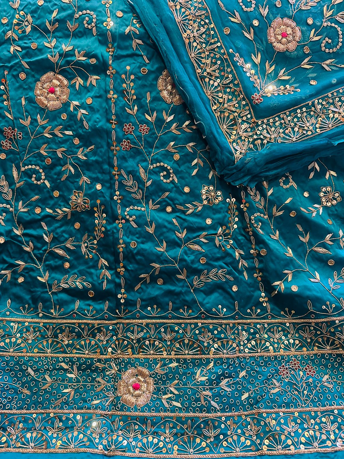 Heavy Bemberg Satin Rajputi Poshak – Thakurji Pure Odhna with Aari Jardozi Dabka Handwork