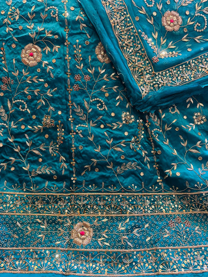 Heavy Bemberg Satin Rajputi Poshak – Thakurji Pure Odhna with Aari Jardozi Dabka Handwork