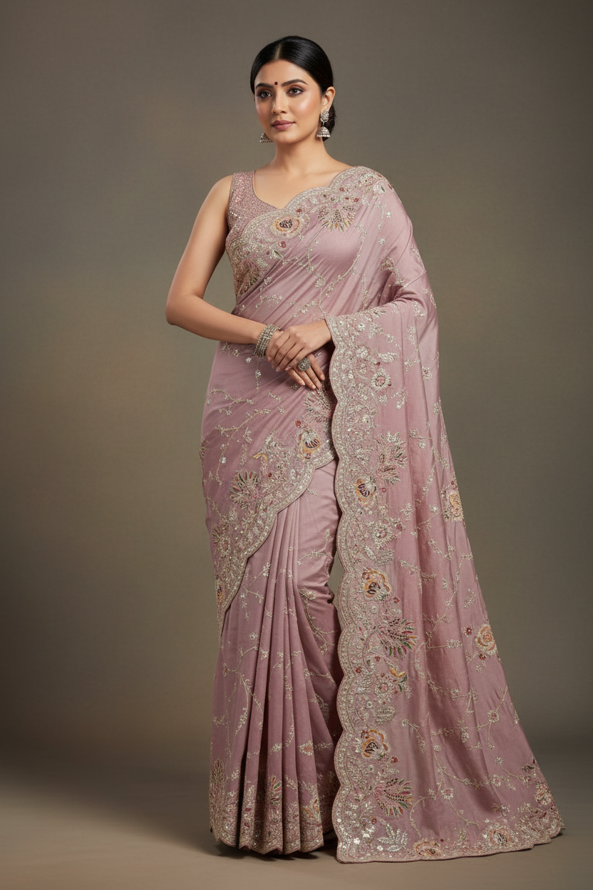 Elegant Tissue Silk Wedding Saree with Heavy Zardozi Handwork – Designer Boutique Saree