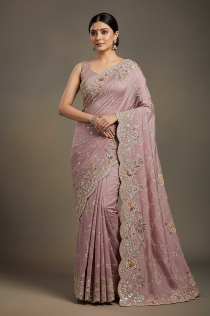 Elegant Tissue Silk Wedding Saree with Heavy Zardozi Handwork – Designer Boutique Saree