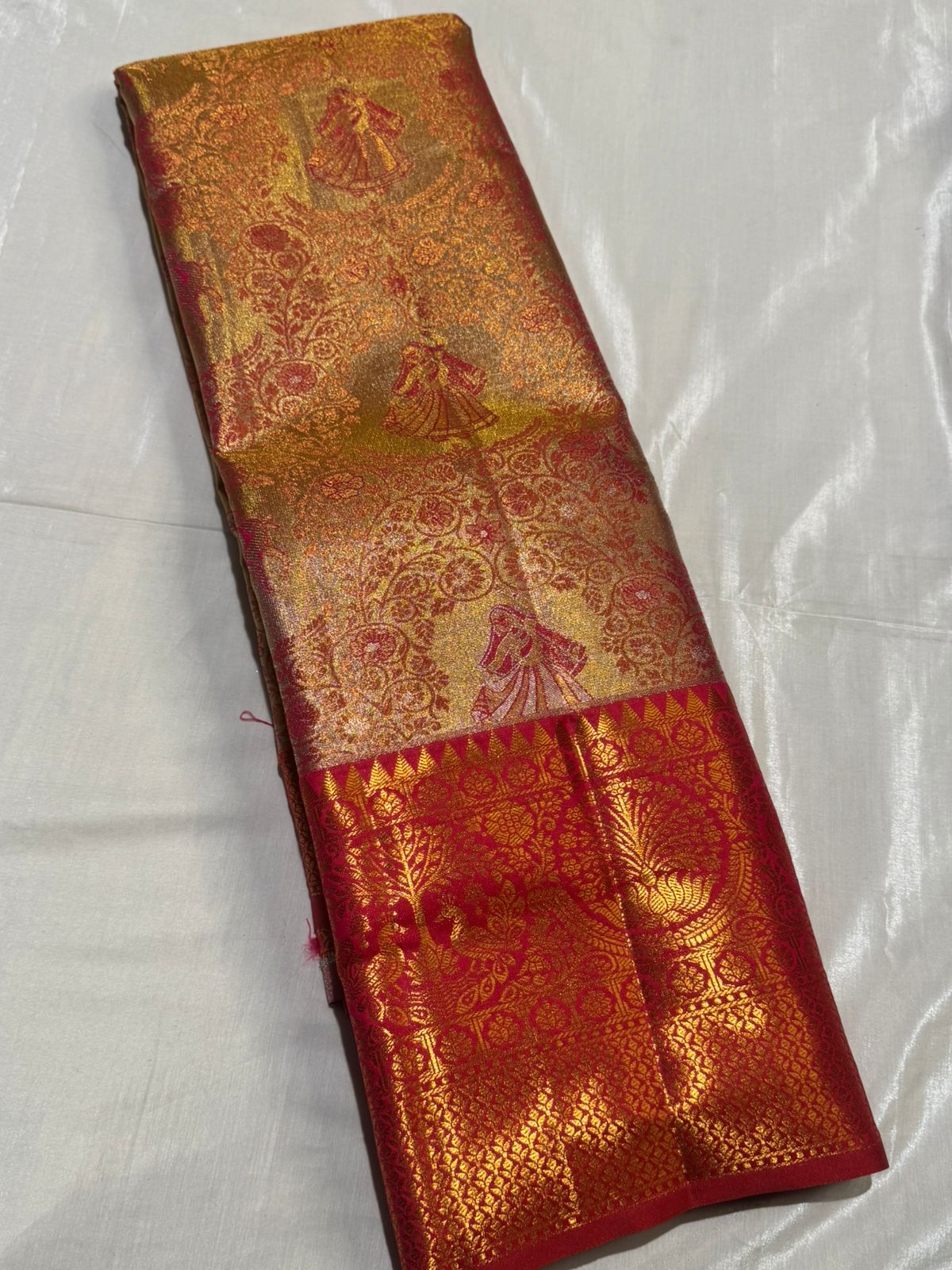 Semi Kanchipuram Tissue Silk Saree with Golden Work & Big Border | Elegant Wedding & Festive Wear Saree