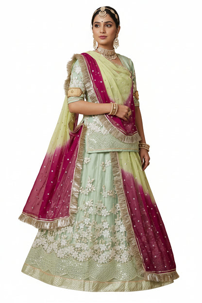 Elegant Rajasthani Poshak Partywear | Royal Net Lehenga with Odhani & Gota Work