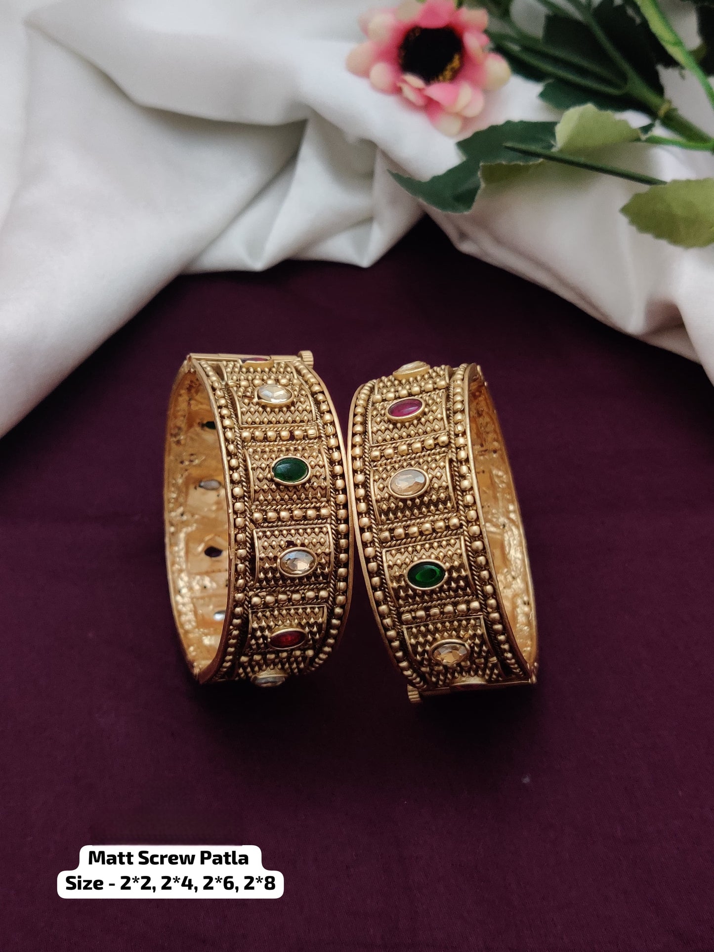 Rajwari Elegant Screw Patla Bangle – Heritage Gold Tone Kada pair