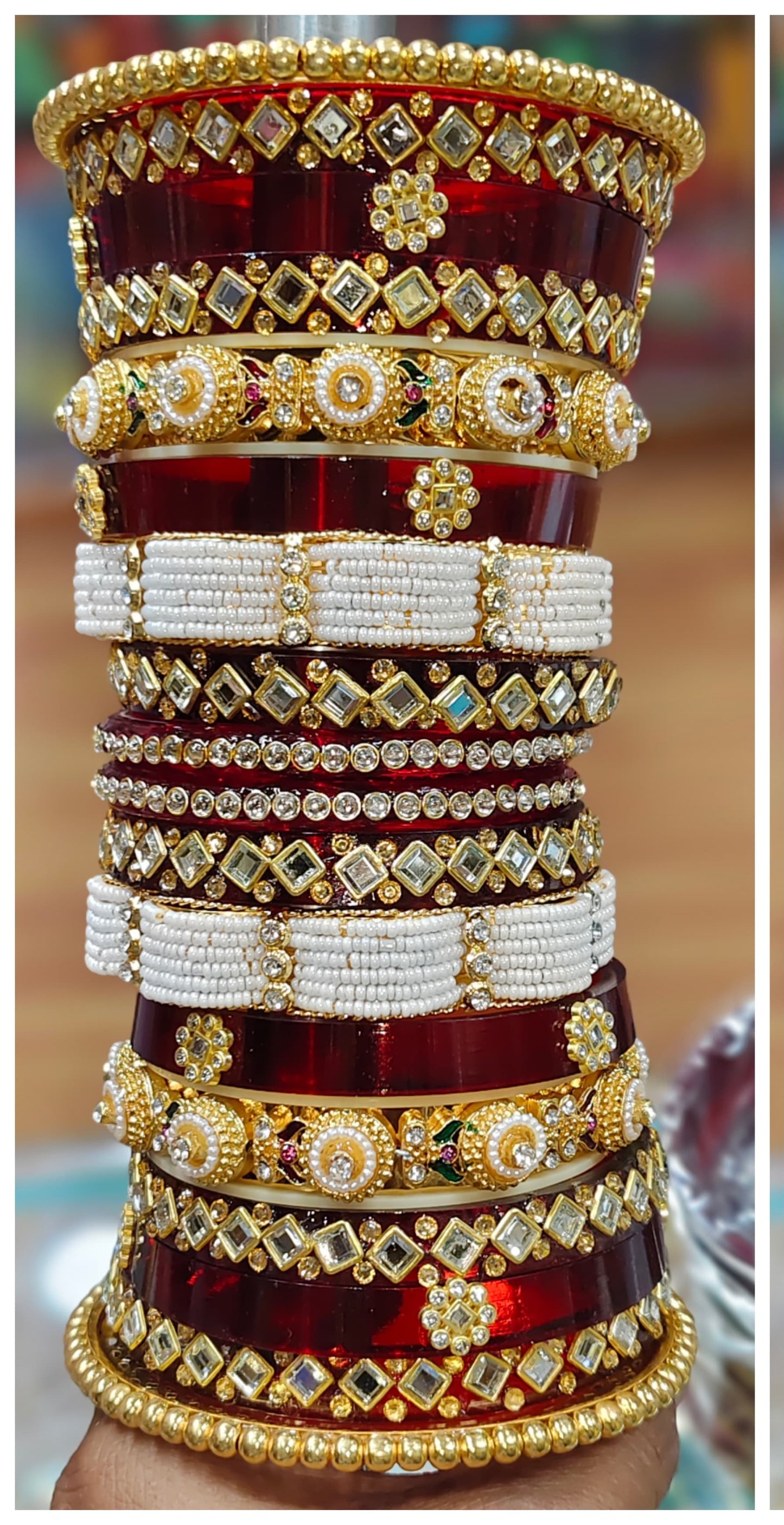 Royal Rajwadi Chooda Set for Brides – Traditional Red & Gold Wedding Bangles