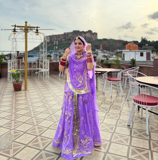 Exquisite Hand Dabka and Kundan heavy work Rajwadi look poshak