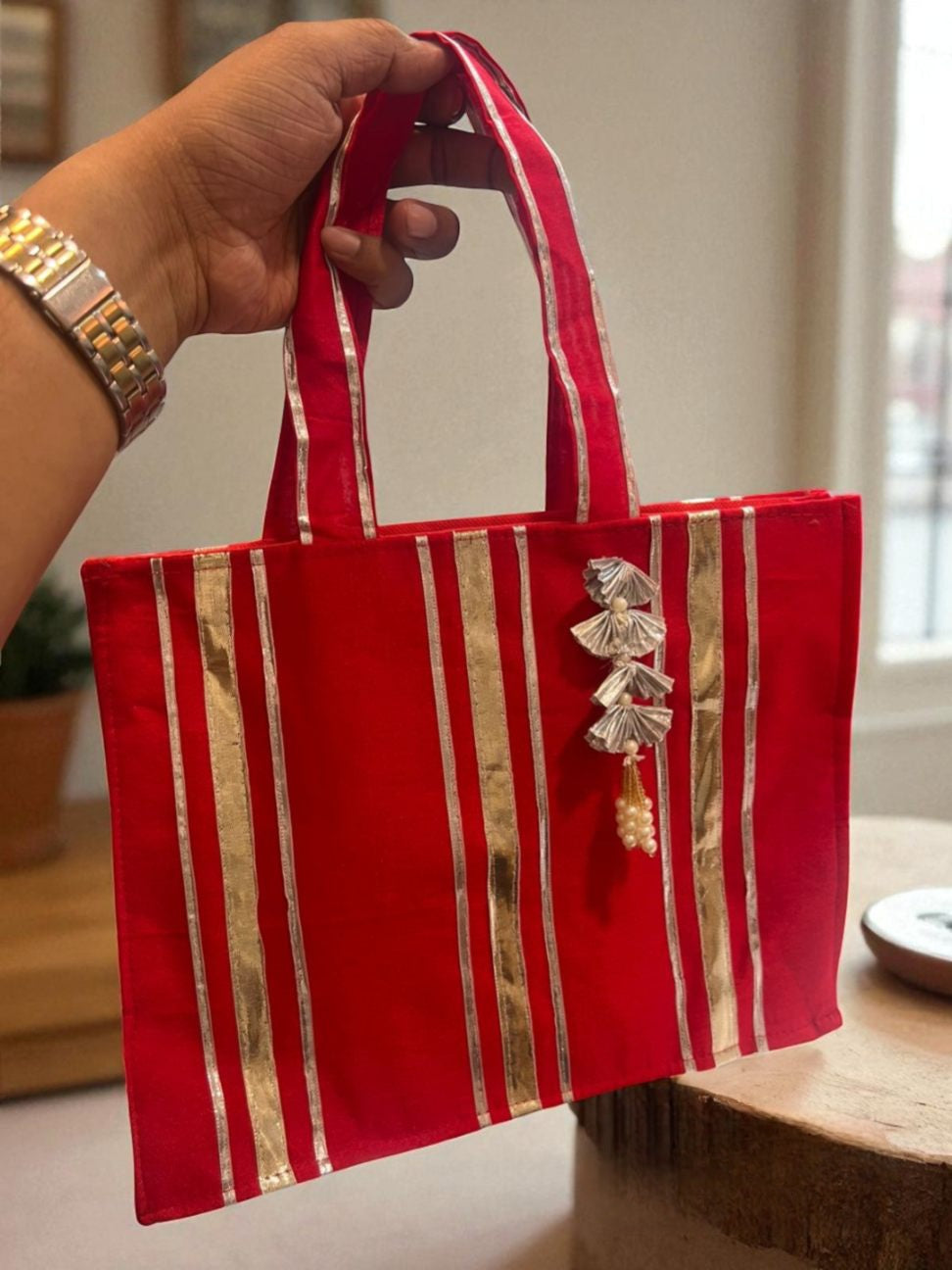 Beautiful Handcrafted Gota Moti Work Gift Bags – Pack of 10