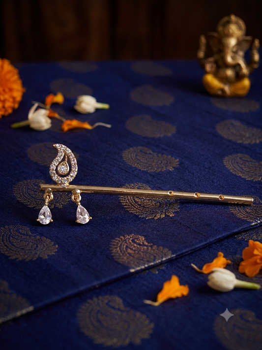 Luxury AD Diamond Stone Bansuri for Ladoo Gopal | Designer Shringar Accessory