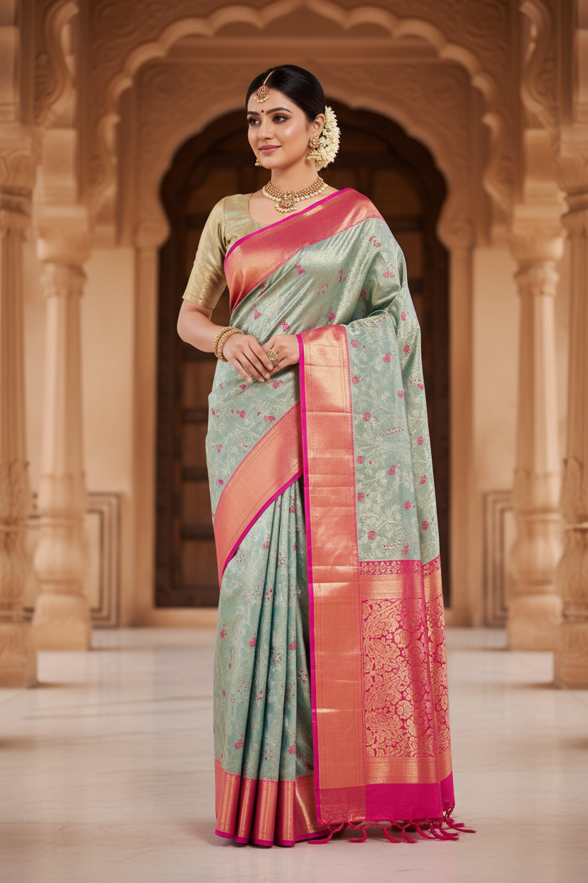 Kanchipuram Pure Silk Handloom Floral Bridal Saree Silk Mark Certified | Pure Pattu Wedding Saree